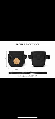 Dog Treat Pouch with Adjustable Waist Belt – Hands-Free Dog Training Bag, Treat Holder with Zipper Pocket for Phone & Keys, Lightweight, Durable & Easy to Clean, (Black) - color: Black