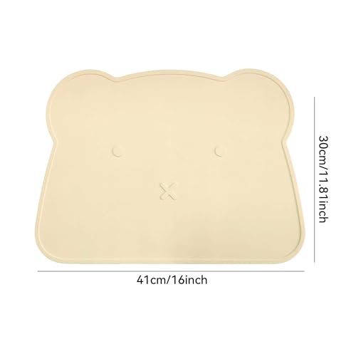 Silicone Waterproof Dog Cat Pet Feeding Mats,Anti Slip Pet Bowl Mats, BPA Free Silicone Pete Feeding Mat Bear Pattern 16In x 12In(Beige) - color: beige