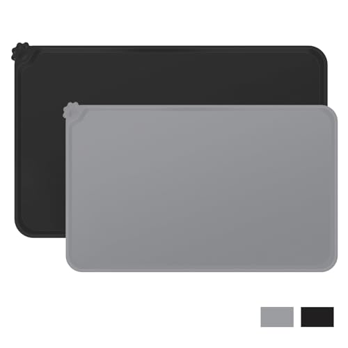 Premium Silicone Dog Food Mat,Dog Bowl mat, Pet Food pad- Anti-Slip Pet Food Mat for Dogs and Cats - Waterproof and Easy to Clean 21 * 15 in Gray