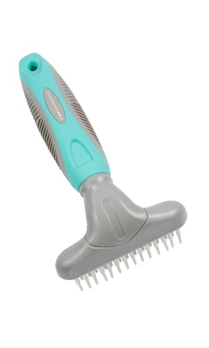GROOMER ESSENTIALS Dematting Brush for Dogs, Double Row Undercoat Fur Rake, Effective Deshedding Rake for Thick Coats, Professional Pet Grooming Tool