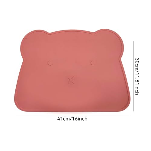 Silicone Waterproof Dog Cat Pet Feeding Mats,Anti Slip Pet Bowl Mats, BPA Free Silicone Pete Feeding Mat Bear Pattern 16In x 12In(Brick red) - color: brick red