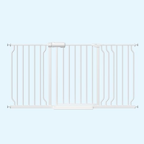 WAOWAO Baby Gate 134-158cm(53-62인치) 엑스트라 와이드 압력 장착 워크 스루 스윙 자동 닫힘 안전 화이트 메탈 유아 어린이 개 애완동물 강아지 계단, 출입구, 주방용 - color: 화이트., size: 52.8-61.8"/134.11-156.97cm