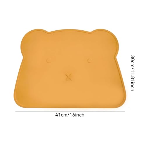 Silicone Waterproof Dog Cat Pet Feeding Mats,Anti Slip Pet Bowl Mats, BPA Free Silicone Pete Feeding Mat Bear Pattern 16In x 12In(Yellow) - color: yellow