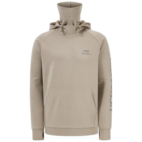 BASSDASH Men’s Fishing Fleece Hoodie with Neck Gaiter Water Resistant Performance Hunting Sweatshirt FS18M - color: Heather Oatmeal, size: 4X-Large