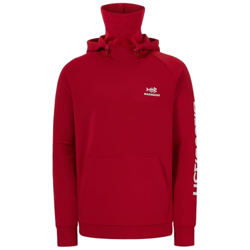 BASSDASH Men’s Fishing Fleece Hoodie with Neck Gaiter Water Resistant Performance Hunting Sweatshirt FS18M - color: Red, size: 3X-Large
