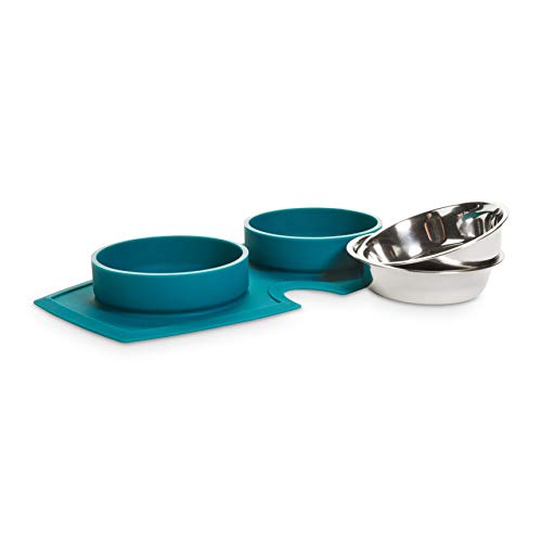 EveryYay by Petco Silicone Double Diner Stainless Steel Dog Bowl Set Teal 2 Cups - color: Teal
