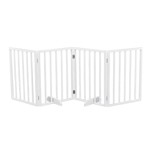 Wide Foldable Dog Gates for Doorways, 4 Panels 72" Wooden Pet Gate w/Freestanding Design, No Assembly Required, Adjustable & Portable Puppy Fence Barrier for Rooms, Hallways, Doorways, Stable Barrier - size: 4 Panels-White