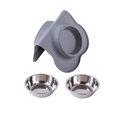 Hubulk Pet Dog Bowls 2 Stainless Steel with No Spill Non-Skid Silicone Mat + Pet Food Scoop Water and Food Feeder Bowls for Feeding Small Medium Large Dogs Cats Puppies ( Gray) - color: Gray, size: Small