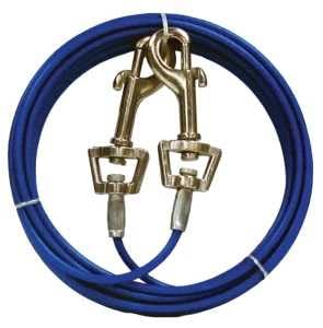 Rocky Mountain Goods Dog Tie Out Cable - Steel Tether Wire Dog Cable for Medium Dogs up to 35 Pounds - 4 Swivel Points to Reduce Tangling - Strong Vinyl Coated - Easy Open Rotating Clips (20 Foot) - size: 20 Foot