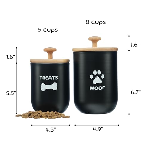 Dog Treat Container Set of 2, Dog treat jar with Airtight Lid, Small dog food container, Dog Cookie Jar for kitchen Counter, Treats Canister, Pet Treat Container 8.3x4.9 & 7.1x4.3 (Black) - color: Black