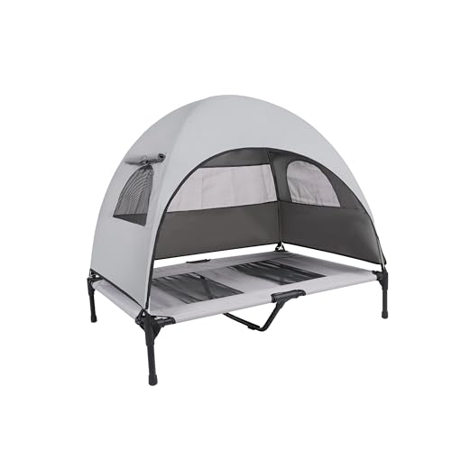 2-in-1 Elevated Dog Bed with Removable Canopy,Grey Oxford Fabric &Breathable Mesh Cooling Surface,8 inch Raised Pet Cot with UV Protection for Camping, Backyard & Travel (Medium,42x30x37in) - size: Medium