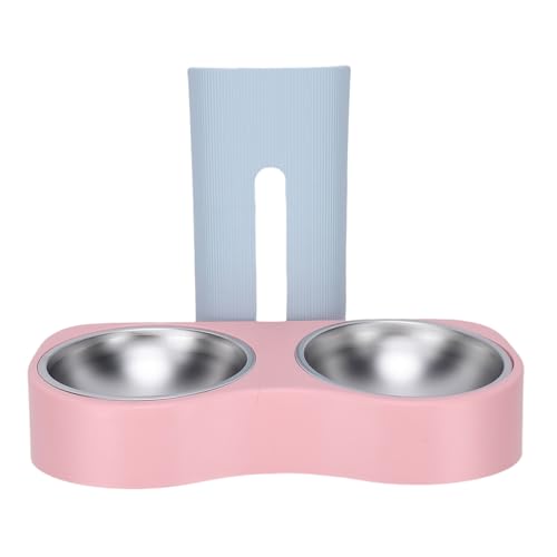 Yunseity Wall Mounted Pet Feeding Bowl, Stainless Steel Adjustable Height Double Bowls, Wall Pet Dish Feeding Station for Dog Cat Small Puppy (Blue and Pink) - color: Blue and Pink
