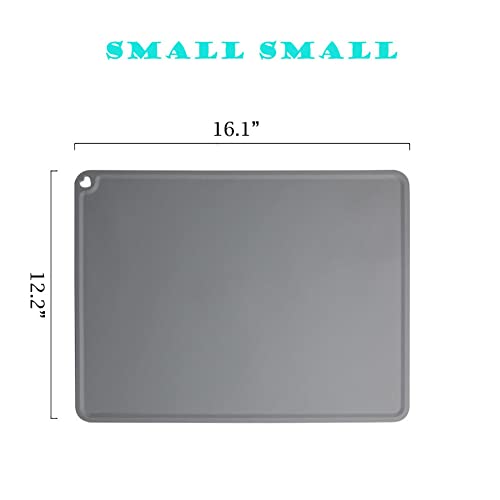 JiangYanus Silicone Pet Feeding Mat for Dog Cat Bowls, Non Slip Waterproof | Cat & Dog Bowl Mats Tray with Raised Edges for Food and Water, Pet Bowl Mat Dog Placemats to Prevent Water Spills on Floor - color: Grey