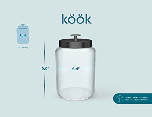 KooK Glass Storage Containers with Lids, Glass Jar with Lid, 1 Gallon, Set of 2, Glass Canister, Storage, Laundry, Kitchen Jar, (Circular, Black) - color: Large, Black Lid