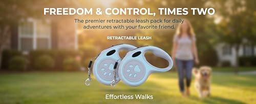 2Pack Retractable Dog Leash for Small Medium Dogs One-Click Brake & Lock Anti-Slip Ergonomic Handle 360° Tangle-Free Zinc Alloy Hook Durable ABS Casing-9.84feet Blue - color: Blue, size: 2
