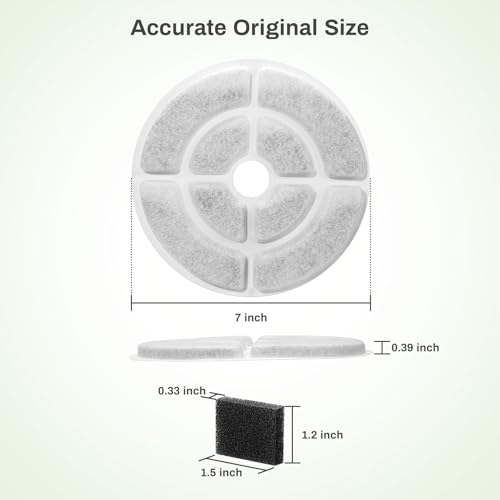 6 Pack Replacement Filters for 2.5Gal/9.5L Dog Water Fountain, GISOFIK 18CM Larger Cat Water Fountain Filters, Coconut Activated Dog Fountain Filters, Pet Fountain Filter Replacement(6 Pump Filters)