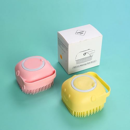 Dog Bath Brush with Soap Dispenser - Dog Shampoo Brush | Dog Scrubber for Bath | Dog Bath Brush Scrubber | Dog Shower/Washing Brush with Adjustable Ring Handle for Short & Long Hair
