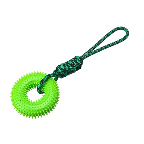 Dog Toys Squeaky - Spiky Ring for Chewers Dog Teething Toy with Rope, Squeaky Puppy Teething Spikey Glitter Ring Chew Toy, Aggressive Chew Indestructible for Puppy Teething Boredom Relief (Green 2) - color: Green 2