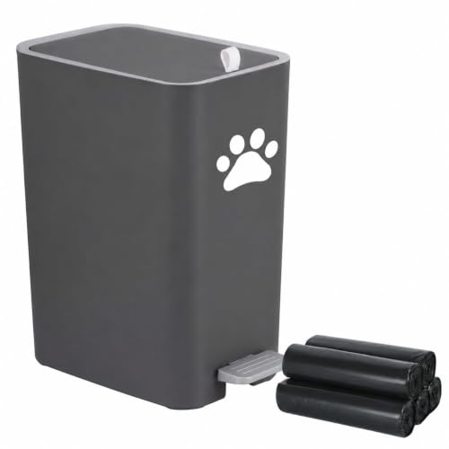 8L/2 Gal Dog Poop Trash Can Outside, Outdoor Dog Wast Trash Container with Step Pedal, Plastic Pet Waste Garbage Can-(Include 90 Waste Bags)-Ideal for Yard,Porch