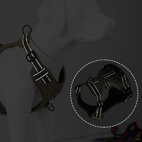 L Size Tactical Dog Harness No Pull Adjustable Pet Vest Collars with Handle and Reflective Trim, Training Harnesses for Boy and Girl Large Dogs and Medium Small Size Pet - color: KHAKI GREEN, size: L