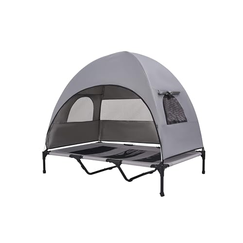 2-in-1 Elevated Dog Bed with Removable Canopy,Grey Oxford Fabric &Breathable Mesh Cooling Surface,8 inch Raised Pet Cot with UV Protection for Camping, Backyard & Travel (Large,49x32x43in) - size: Large