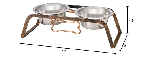 Loving Pets Elevated Dog Bowls – Raised Stainless Steel Dog Bowls with Steel Stand – Non-Skid, No Spill Feeder for Small, Medium & Large Dogs – Easy to Clean, Durable Raised Dog Feeding Station - color: Aged Copper, size: 2 Quarts