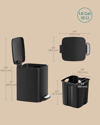 SONGMICS Dog Poop Trash Can, 1.6-Gallon (6 L) Outdoor Garbage Can with Lid, Soft Close, Stainless Steel with Inner Bucket, Ink Black ULTB590BH01 - color: Ink Black