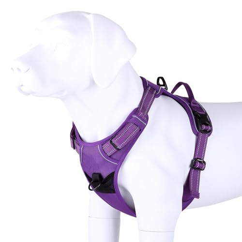 JUXZH Truelove No Pull Dog Harness with Easy Control Handle and 2 Leash Attachments,Reflective Adjustable Pet Vest - color: purple, size: Large (Pack of 1)