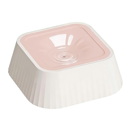 Spill Proof Dog Water Bowl 37oz, Large Capacity No Drip Pet Dispenser with Non-Slip Base, Slow Water Bowl for Dogs Puppies Indoor Outdoor Use, 22x22x8cm - color: Pink