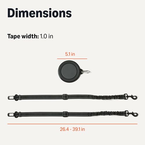 Amazon Basics Dog seat Belt, Adjustable Dog Car Harness, Adjustable Length 26"-39", Includes Collapsible Travel Bowl, Black - size: freesize