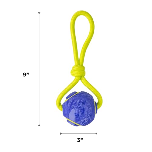 Outward Hound FlyFetch Ball Tug Dog Toy, Durable Rubber & Rope for Fetch and Tug-of-War, Lightweight, Floats, 9" x 3" - color: Ball Tug Purple