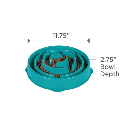 Outward Hound Fun Feeder Slo Bowl – Large 4‑Cup Capacity, Slow Feeding, Medium to Large Dogs, Non‑Slip, Turquoise, Drop Pattern - color: Turquoise, size: Large