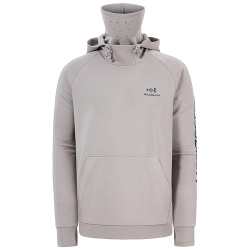 BASSDASH Men’s Fishing Fleece Hoodie with Neck Gaiter Water Resistant Performance Hunting Sweatshirt FS18M - color: Light Heather Grey, size: 4X-Large