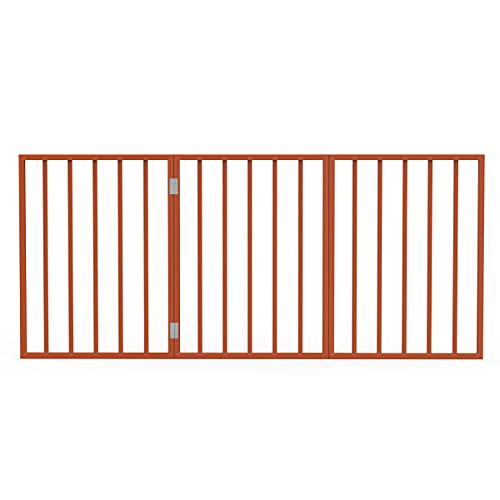 PETMAKER Pet Gate – Dog Gate for Doorways, Stairs or House – Freestanding, Folding, Accordion Style, Wooden Indoor Dog Fence (24-Inch, Mahogany)