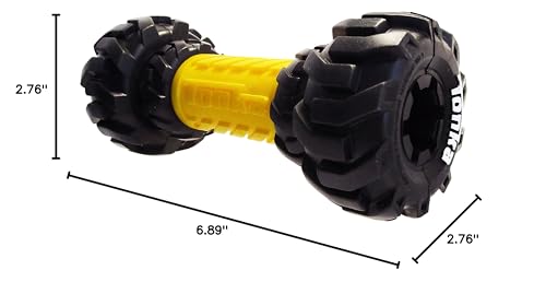Tonka Axle Tread Dog Toy with Interactive Feeder, Lightweight, Durable and Water Resistant, 7 Inches, for Medium/Large Breeds, Single Unit, Yellow/Black - size: 7 inch Axle Tread