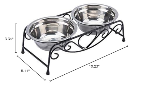 Raised Dog Bowls, Stainless Steel Double Pet Food Feeder Cat Water Dispenser Dish Bowls with Retro Iron Stand for Small or Medium Dogs Cats Puppy
