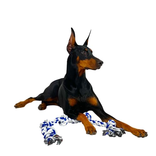 4Knines Dog Rope Toy with 5 Knots – 36-Inch Heavy-Duty Tug for Medium & Large Breeds – Durable Cotton for Chewing, Fetch, and Tug-of-War – Interactive Dog Toy for Exercise and Play – Blue
