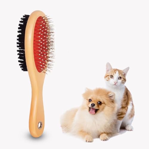 Dog Brush for Grooming Shedding Messaging & Cleaning for Long and Short Haired Dogs, Cats | 2 in 1 Pin & Bristle Soft Pet Hair Double Sided Dog Brush for Cleaning Loose Fur & Dirt (Size Small 17cm)