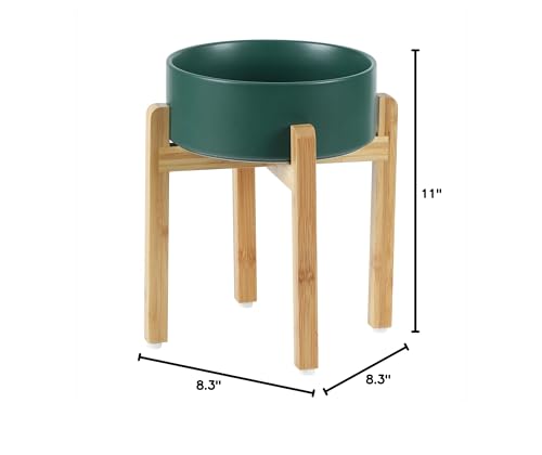 Havniva 8.3” Dog Bowls Elevated Ceramic Dog Food and Water Bowl, Raised Dog Water Bowl with Stand Non-Slip Rubber Base Large Capacity Feeding Pet Food Bowl for Large Dogs - color: Matte Dark Green - Bowl+Stand, size: 8.3 Inch