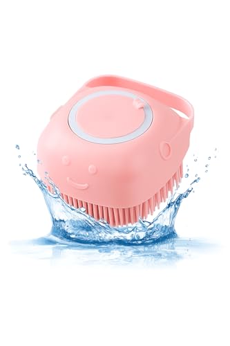 HamInWay Dog Bath Brush, 2-in-1 Dog Brush for Grooming with Built-in Shampoo Dispenser, Gentle Silicone Bristles for Bath & Massage,Easy Clean Design for Dog, Cats & Small Pets, Pink - color: Pink