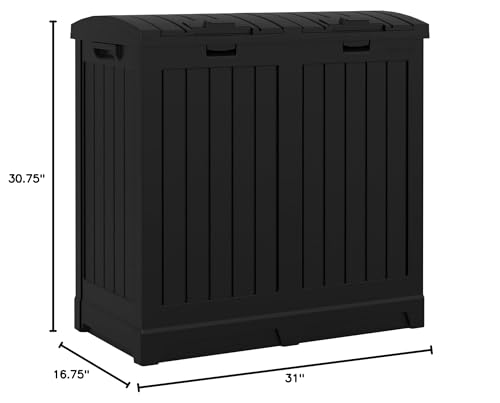 Suncast Dual Trash Hideaway Cabinet for Garbage and Recycle Bags, Discrete Outdoor Trash Cabinet with Concealed Trash Bag Holders, Holds Two 33-Gal. Bags, Made in the USA - color: Black