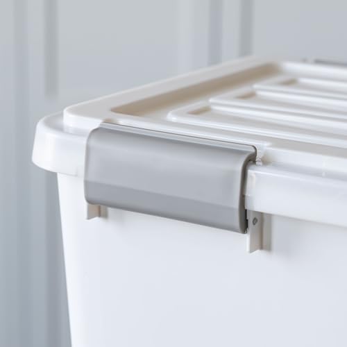 IRIS USA Stackable Dog Food Storage Container with 2 Cup Scoop, 4 Secure Latches, Fits up to 30 lbs, Pet Dry Food Bin, Gasket Seal Lid, BPA Free, Stackable, Easy Measure, White - color: White/Gray
