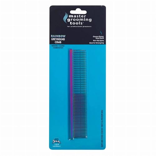 Master Grooming Tools Greyhound Combs — European-Style Combs for Grooming Dogs - Medium/Coarse, 7½",Chrome - size: 7½", style: Medium/Coarse