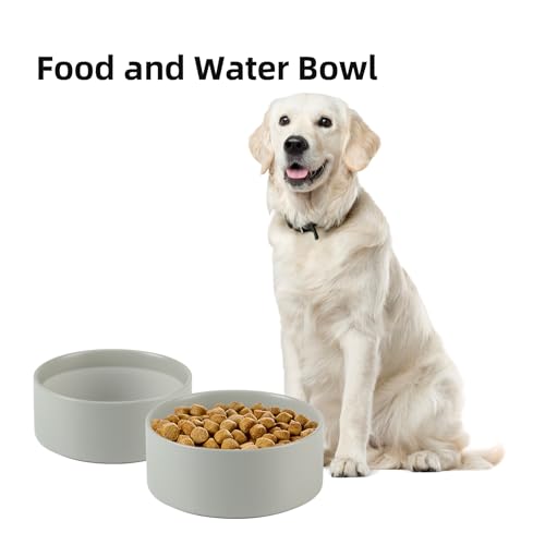 Havniva 8.3” Ceramic Dog Bowls, Dog Food and Water Bowl for Large Dogs, Durable Dog Water Bowl with Non-Slip Rubber Base Large Capacity Pet Feeding Bowl - color: Matte Gray