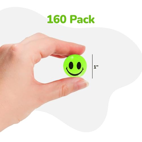 ArtCreativity 160 PCS Glow in the Dark Smiley Face Bouncing Balls - Bulk Pack of 160-1 Inch High Bounce Bouncy Balls for Kids, Glowing Party Favors and Goodie Bag Fillers for Boys and Girls