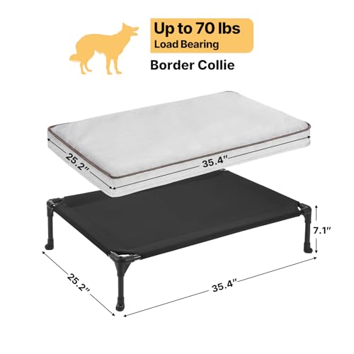 Veehoo Elevated Dog Bed with Waterproof Cushion Mat, Cooling Raised Dog Beds with Padded Top, Washable Outdoor Dog Bed, Orthopedic Pet Cot for Indoor & Outdoor, Medium Dog Bed 35.5" x 25", Dark Grey - size: 35.4"L x 25.2"W x 7.1"Th