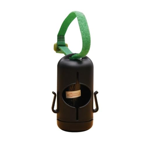 Cylindrical Dog Poop Bag Dispenser with Carrying Strap, Poop Bag Holder for Leash with Side Hooks, Pet Waste Management Solution with Biodegradable Bags (Black)