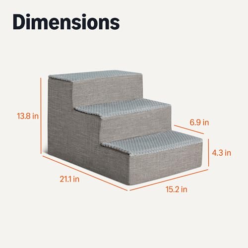 Amazon Basics Dog Steps, 14.4" H, 3-Step Pet Stairs with Non-Slip Bottom for Bed Couch and Sofa, Indoor Dogs and Cats, Grey - size: 3-Step