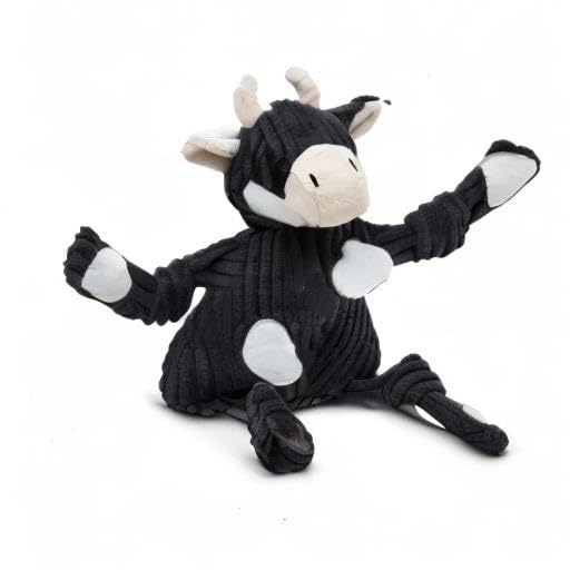 HuggleHounds Knottie Plush Dog Toy - Dog Stuffed Animal Toy, Puppy Toys, Squeaky Dog Toy for Small, Medium & Large Dogs, Durable Plush to Keep Them Busy - Angus Cow, Small - size: Small, style: Angus Cow