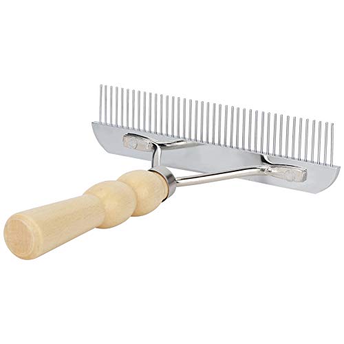 Metal Undercoat Rake, Anti Slip Dog Grooming Rake with Wooden Handle, Portable Dog Rake Brush, Dog Deshedding Rake for Cats and Dogs, 6.30x6.30x1.57in
